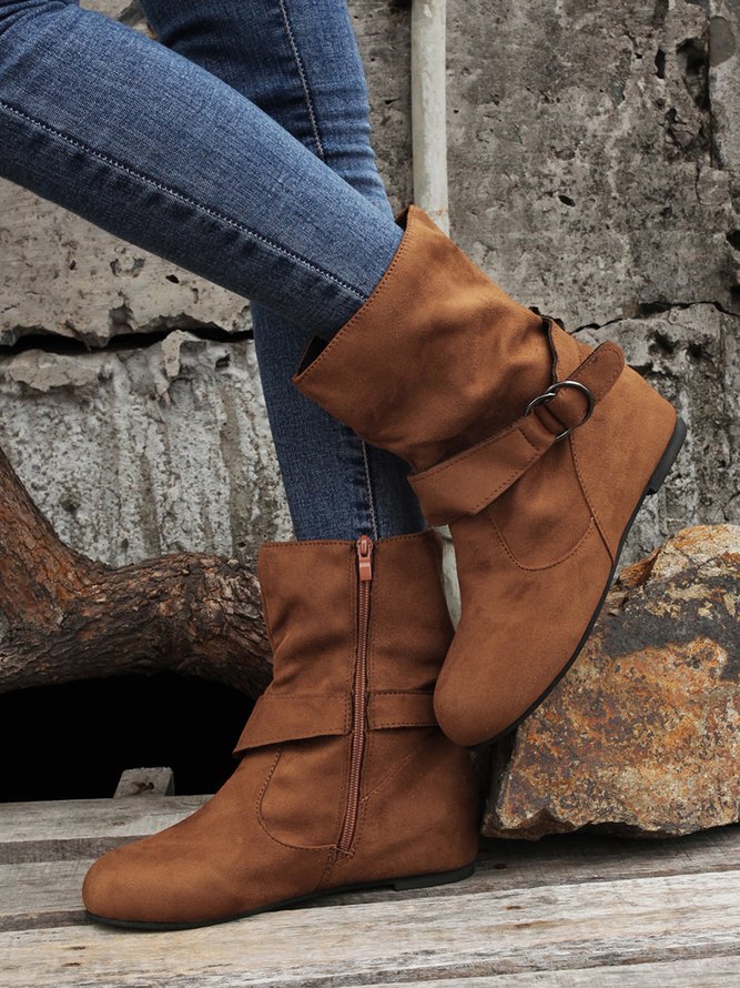 Plain Buckle Zipper Casual Inner Heightening Boots