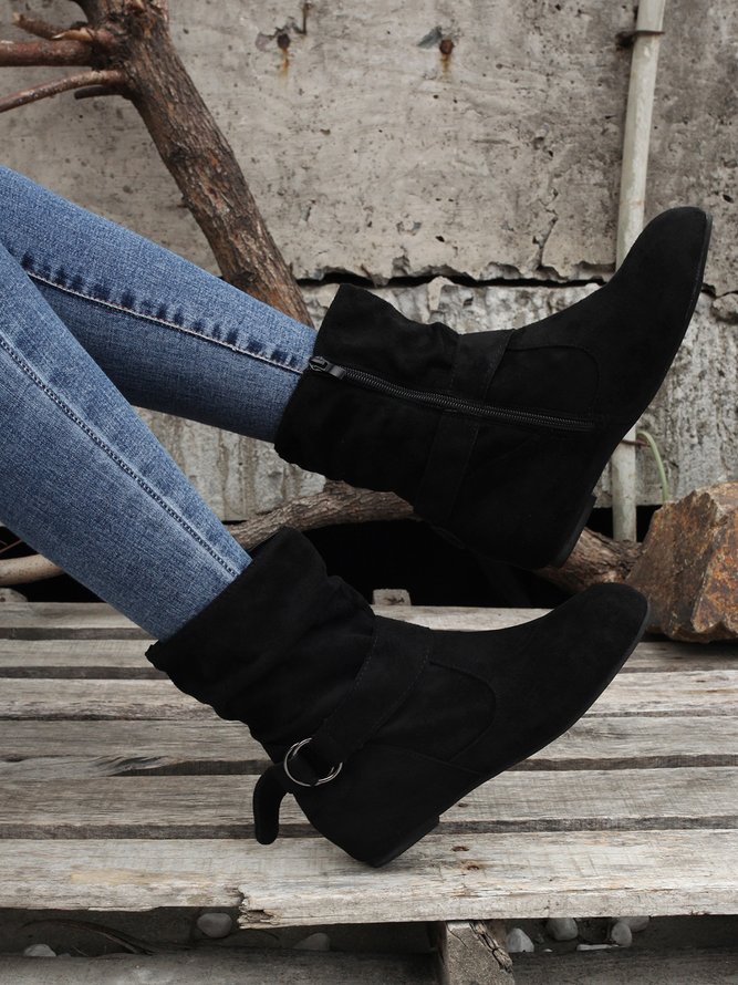 Plain Buckle Zipper Casual Inner Heightening Boots