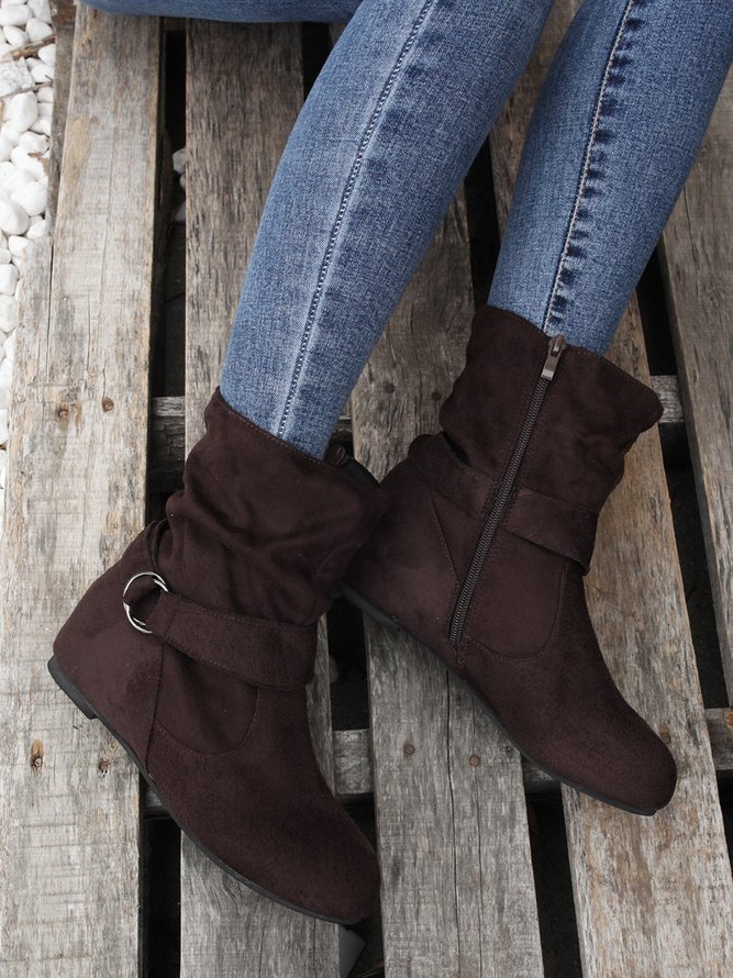 Plain Buckle Zipper Casual Inner Heightening Boots