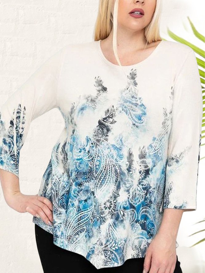 Plus Size Loose Casual Abstract Crew Neck T-Shirt