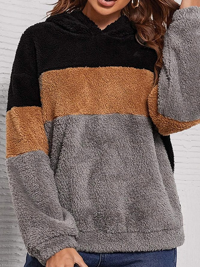 Color Block Casual Hoodie Fluff/Granular Fleece Fabric Sweatshirt