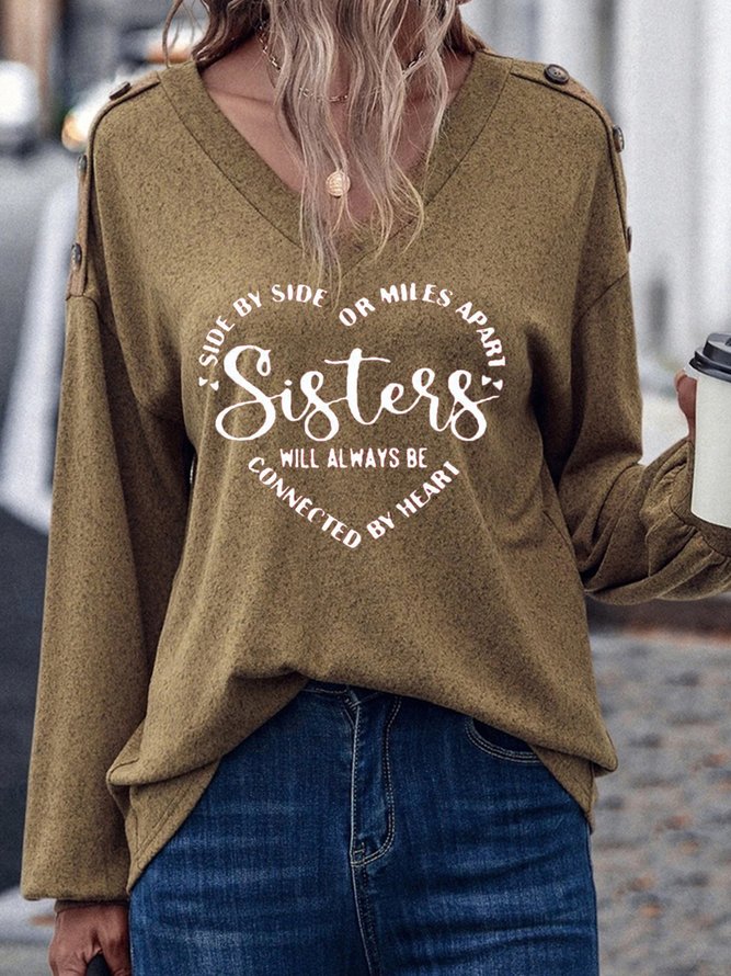 Casual Buckle Loose Text Letters Top