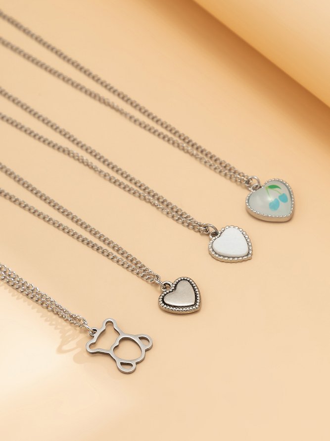 4pcs Boho Heart Pattern Multilayer Necklace Set Daily Beach Vacation Jewelry
