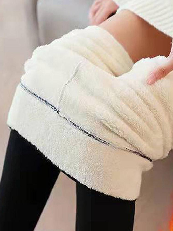 Fluff/Granular Fleece Fabric Plain Tight Casual Leggings