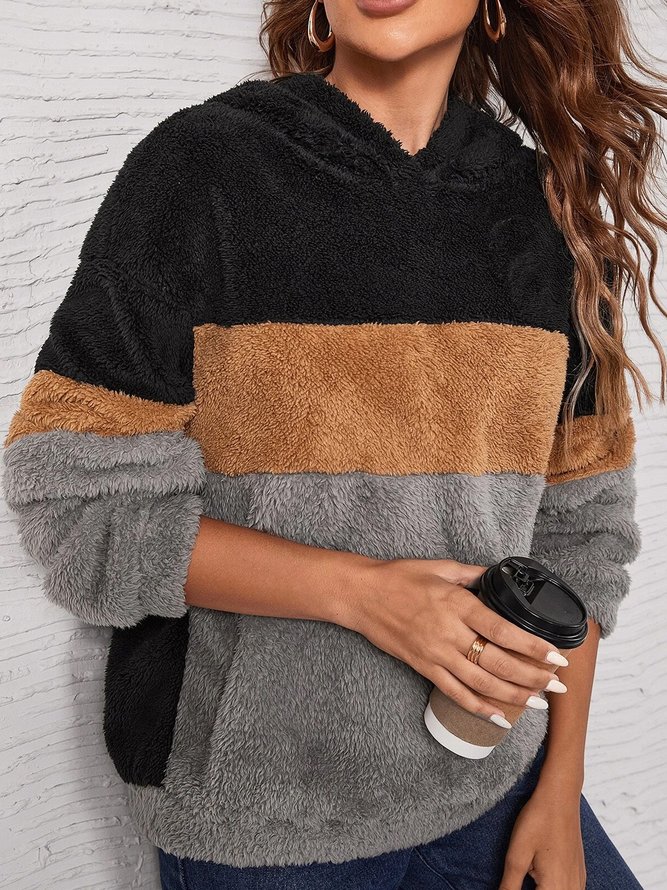 Color Block Casual Hoodie Fluff/Granular Fleece Fabric Sweatshirt