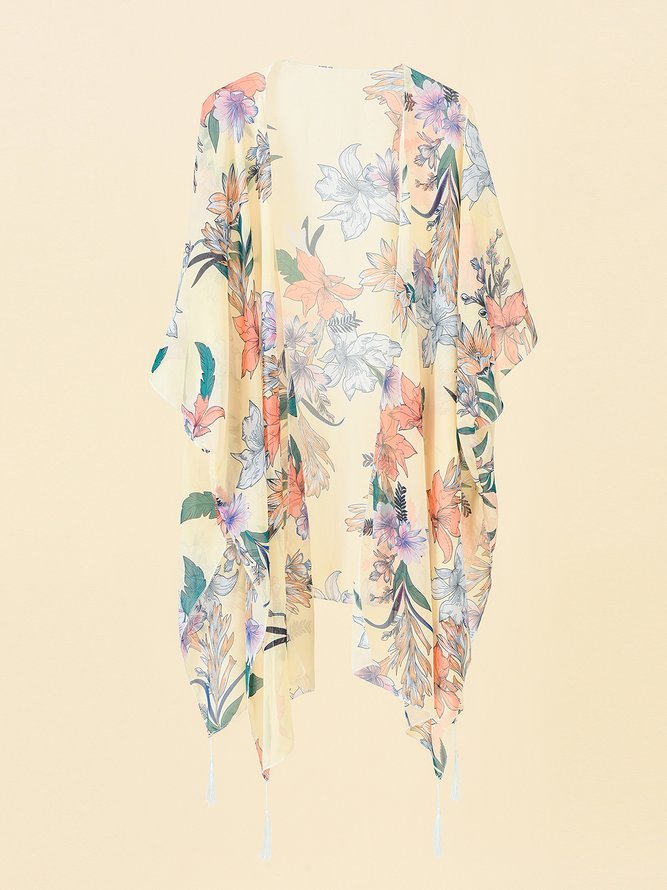 Vacation Floral Printing Chiffon Coverup