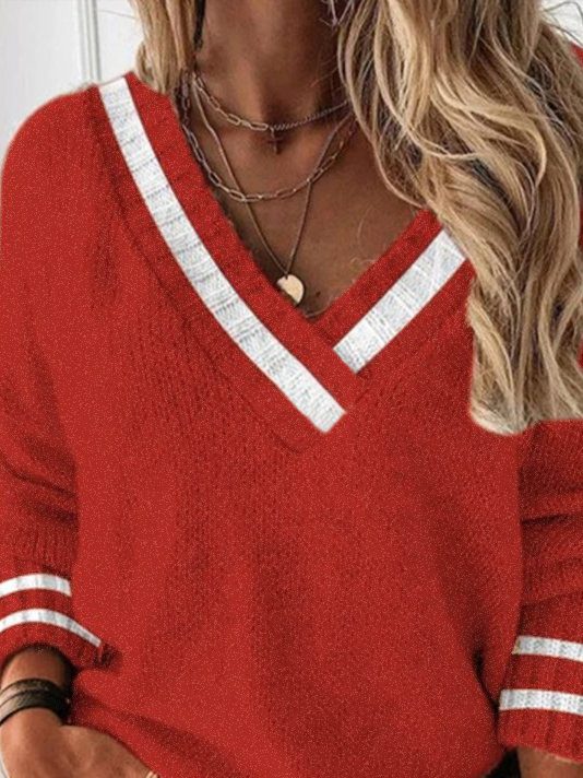 Casual V neck Plain Long Sleeve Loose Sweater