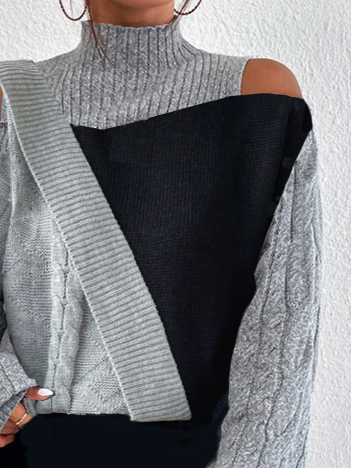 Regular Fit Wool/Knitting Color Block Sweater