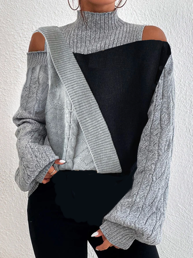 Regular Fit Wool/Knitting Color Block Sweater