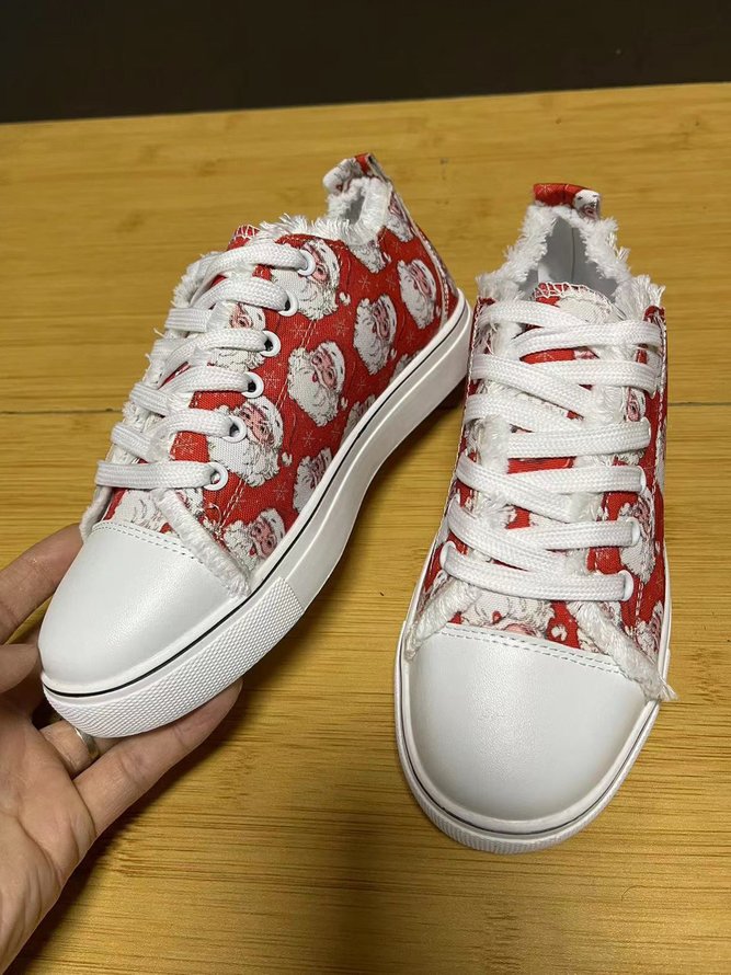 Christmas Santa Claus Snowflake Lace-Up Canvas Shoes Xmas Shoes