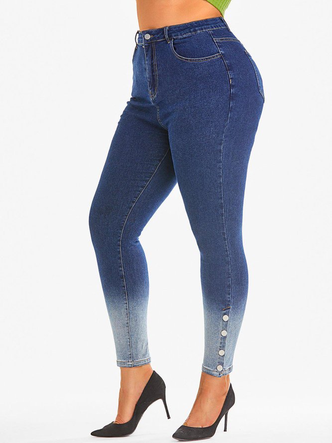 Plus Size Denim Tight Buttoned Casual Jeans
