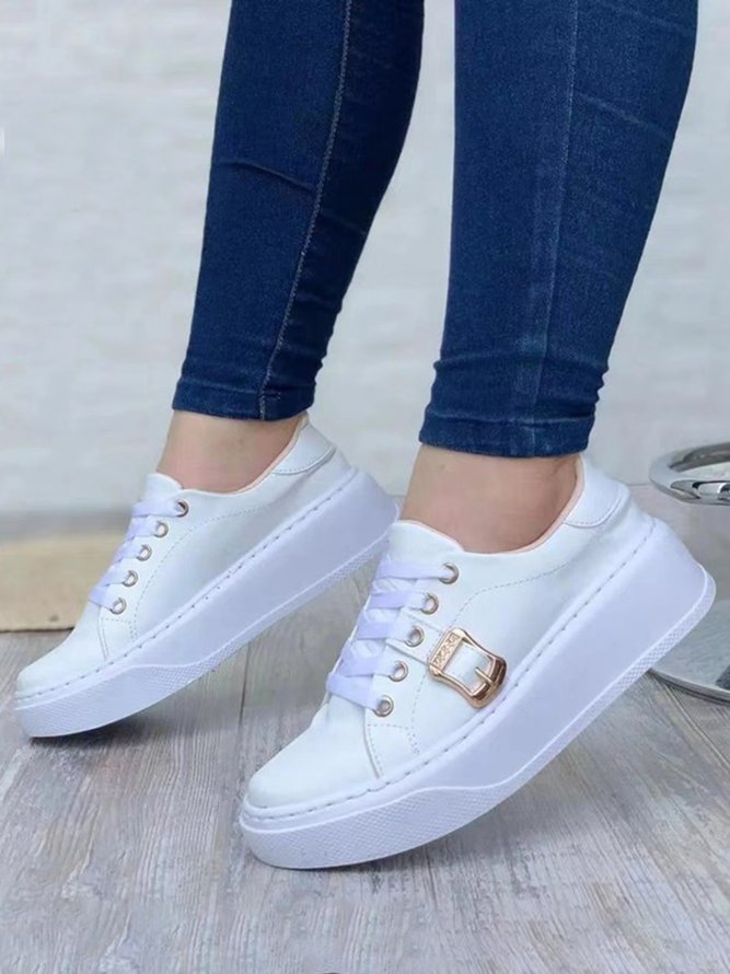 Casual Lightweight Buckle Lace Up Platform Shoes