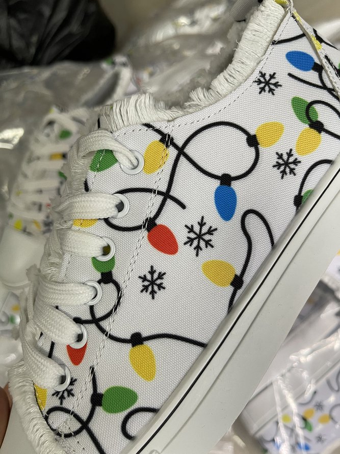Colorful Print Lace-Up Canvas Shoes