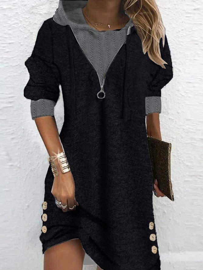 Color Block V Neck Casual Dress