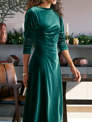 Casual Velvet Crew Neck Dress