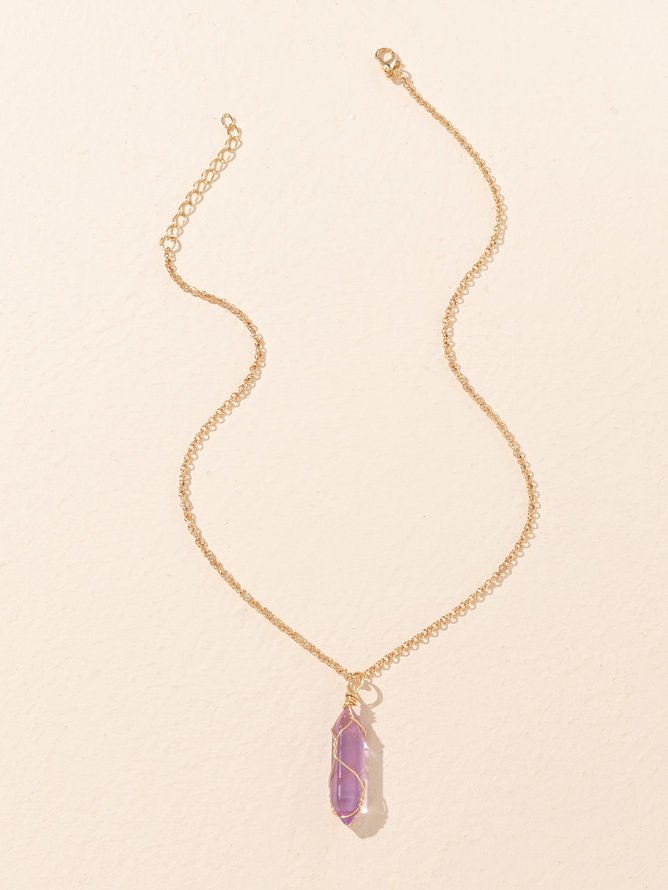 Casual Natural Purple Crystal Irregular Shape Necklace Bohemian Ethnic Jewelry Everyday Versatile