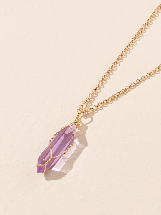 Casual Natural Purple Crystal Irregular Shape Necklace Bohemian Ethnic Jewelry Everyday Versatile
