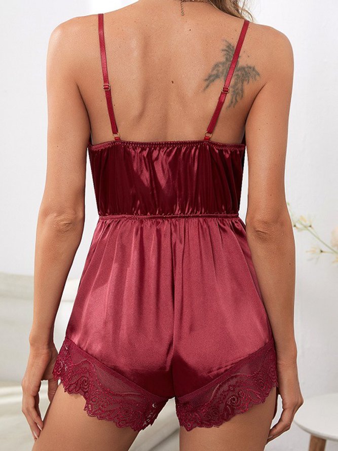Valentine's Day Sexy Lace Camisole One-Piece Shorts Homewear Pajamas Plus Size