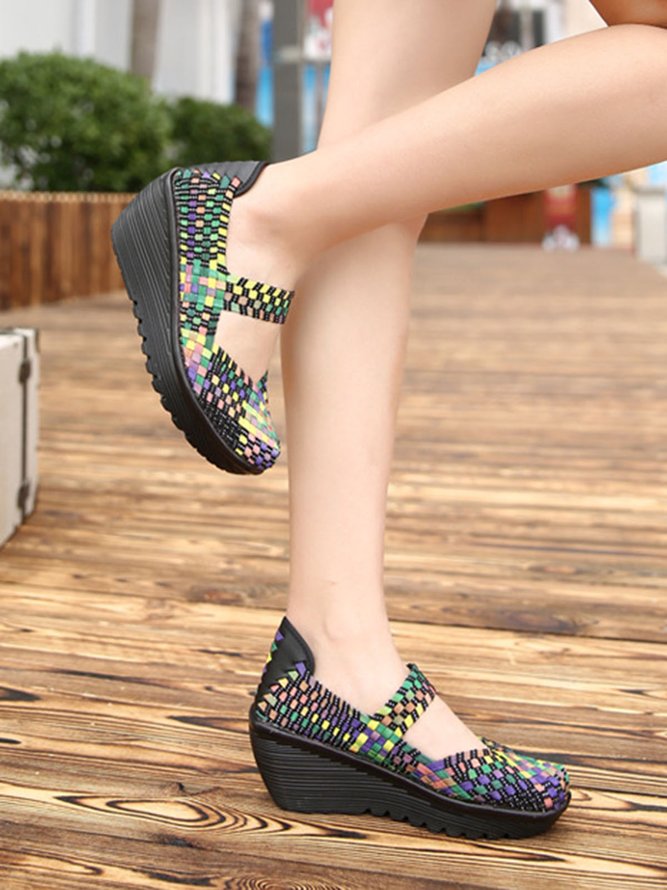 Colorful Woven Wedge Platform Mary Jane