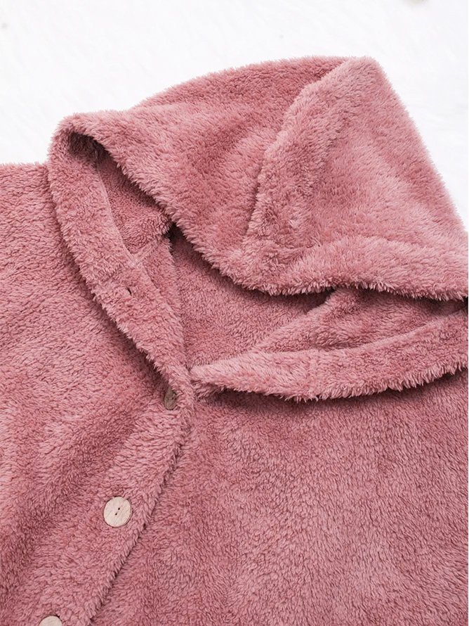zolucky Cozy Fleece Hooded Sherpa Coat Symmetrical Button Teddy Bear Coat