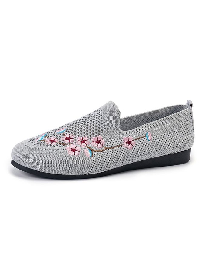 Floral Embroidery Breathable Mesh Fabric Flat Loafers