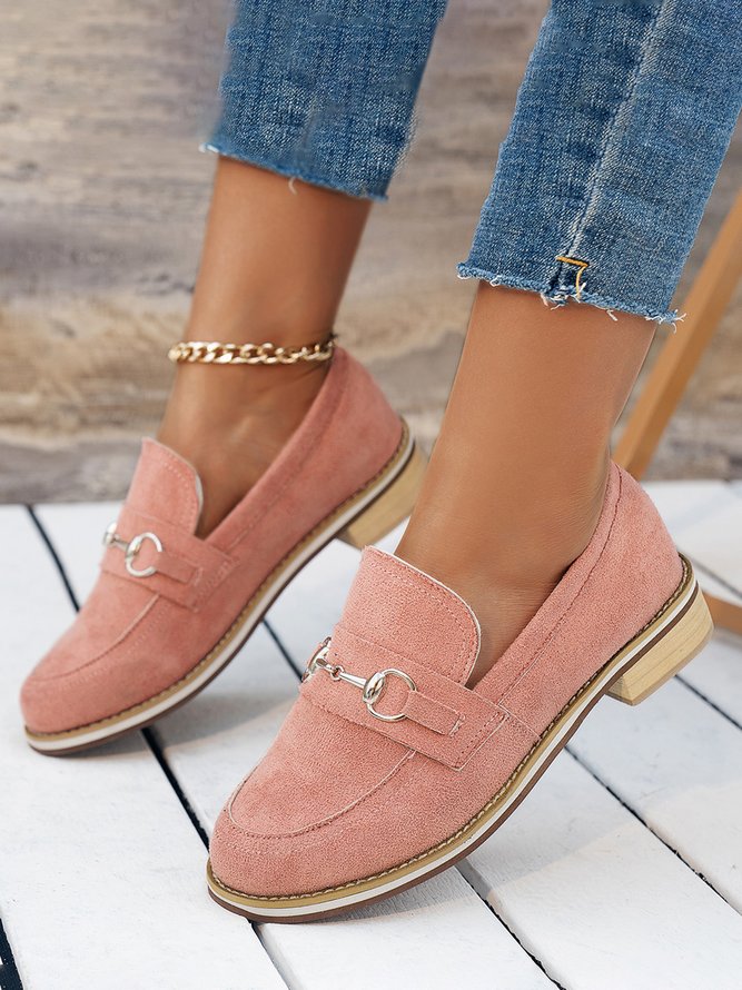 Metal Decor Faux Suede Casual Loafers
