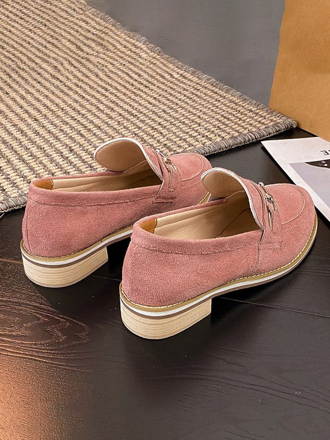 Metal Decor Faux Suede Casual Loafers