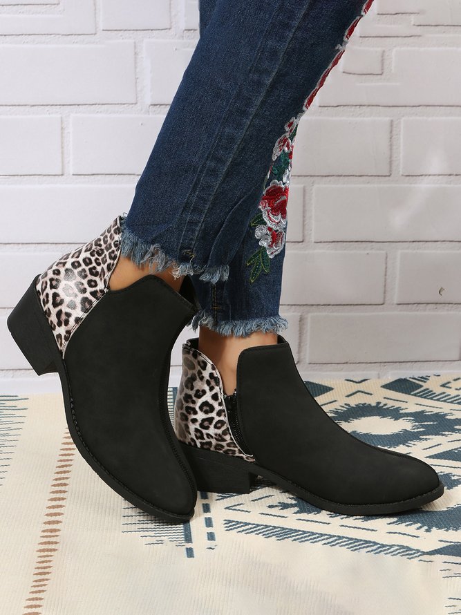 Leopard Pattern Split Joint Side Zip Chelsea Booties