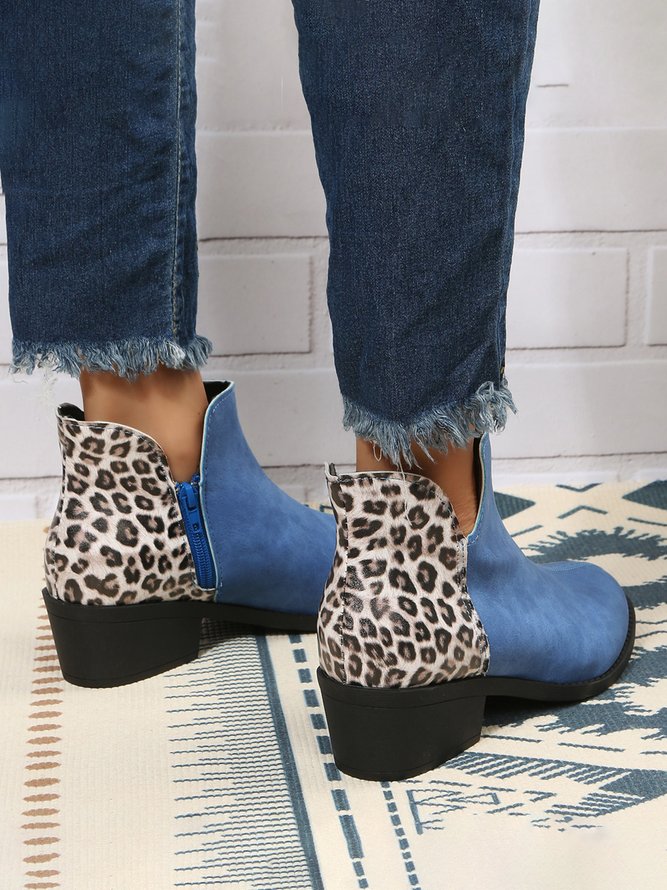 Leopard Pattern Split Joint Side Zip Chelsea Booties