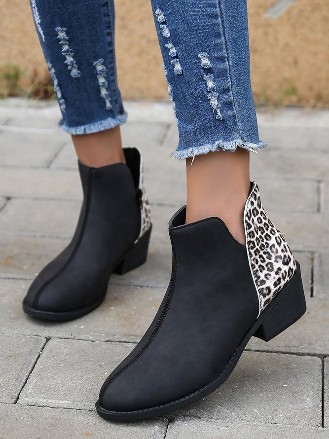 Leopard Pattern Split Joint Side Zip Chelsea Booties