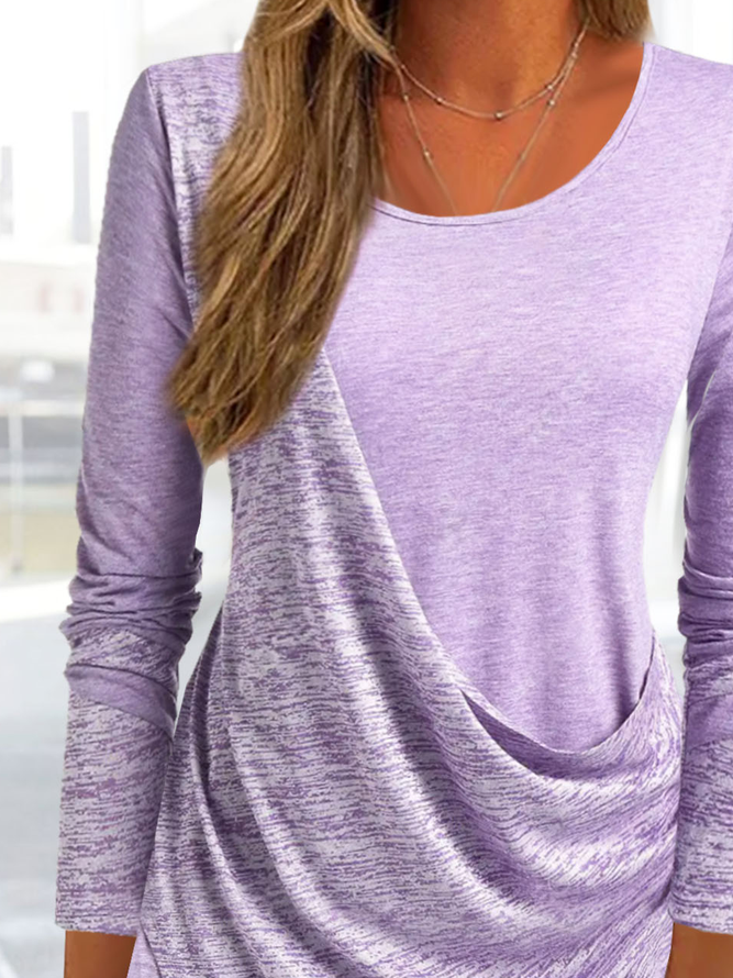 Casual Plain Crew Neck Asymmetrical Hem Tunic T-Shirt
