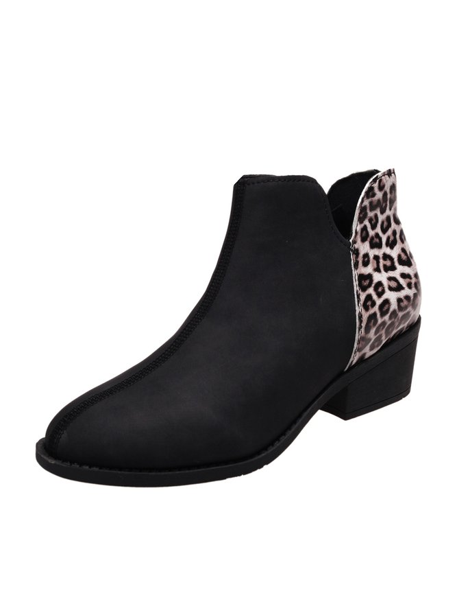 Leopard Pattern Split Joint Side Zip Chelsea Booties