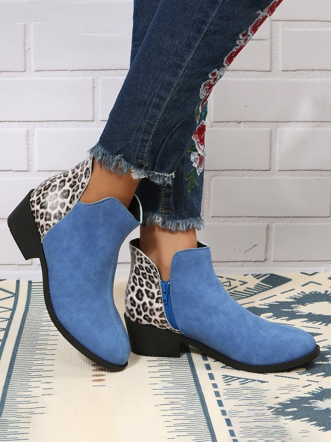 Leopard Pattern Split Joint Side Zip Chelsea Booties