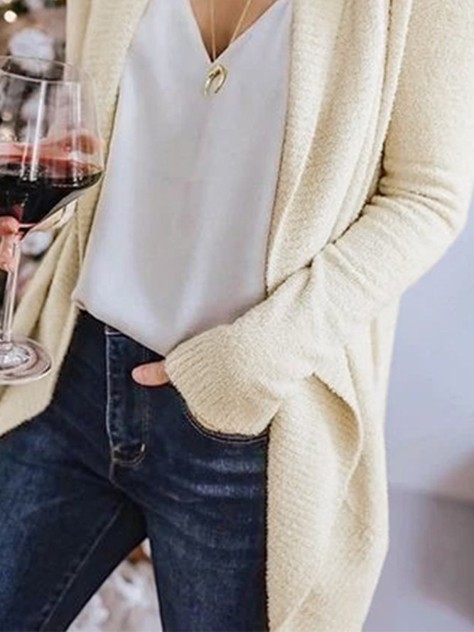 Women Casual Apricot Long Sleeve Cardigan Sweater coat