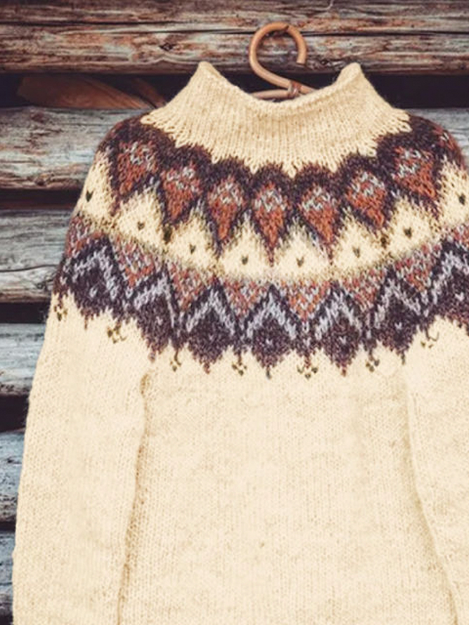 Ethnic Casual Yarn/Wool Yarn Sweater