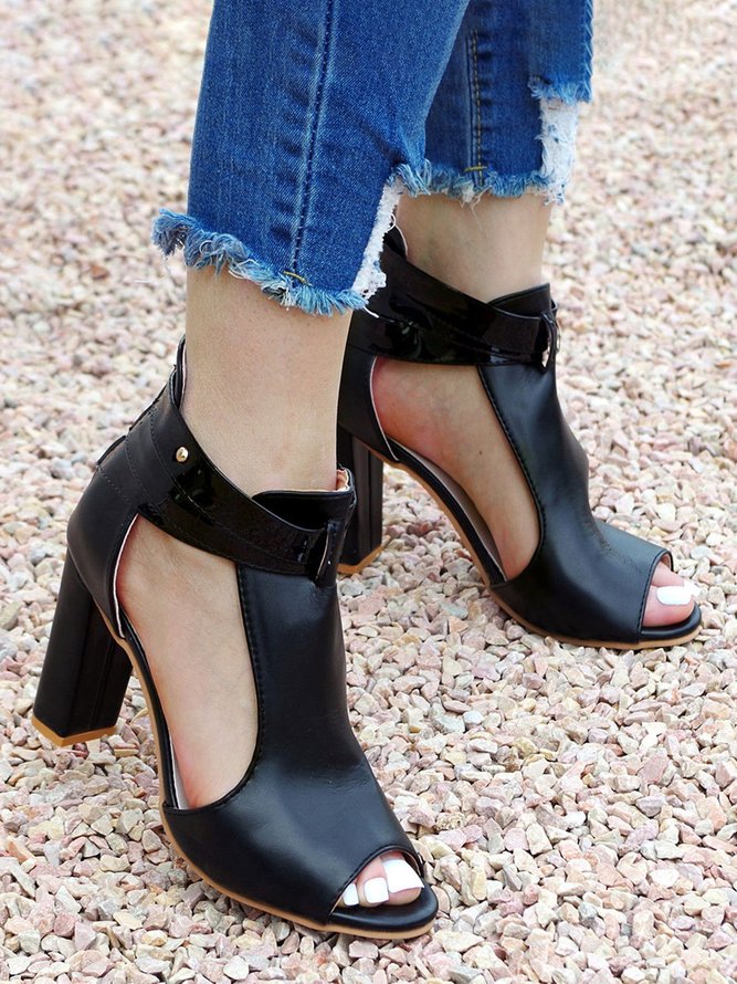 Color Block Strappy Chunky Heel Sandals