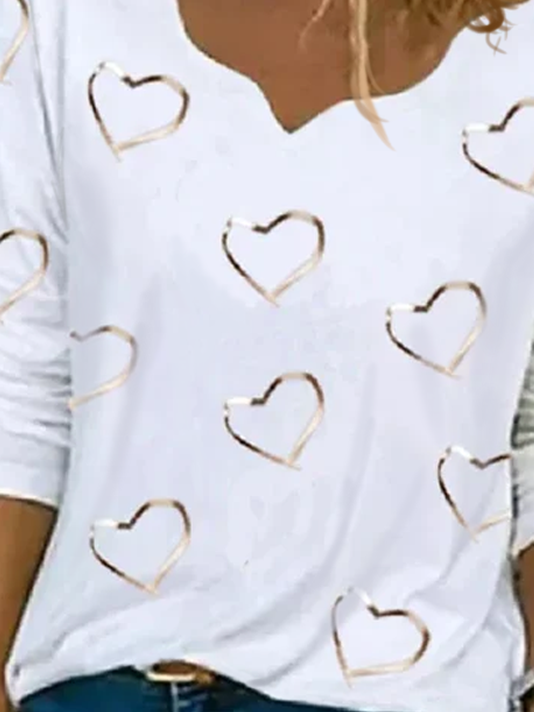 Plus Size Loosen Heart Printed Sweet Long Sleeves Top