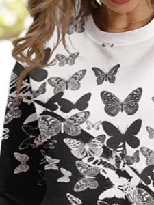 Plus Size Crew Neck Jersey Casual Butterfly Sweatshirt