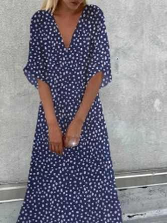 Plus Size Casual Polka Dots Short Sleeve V Neck Printed Dress