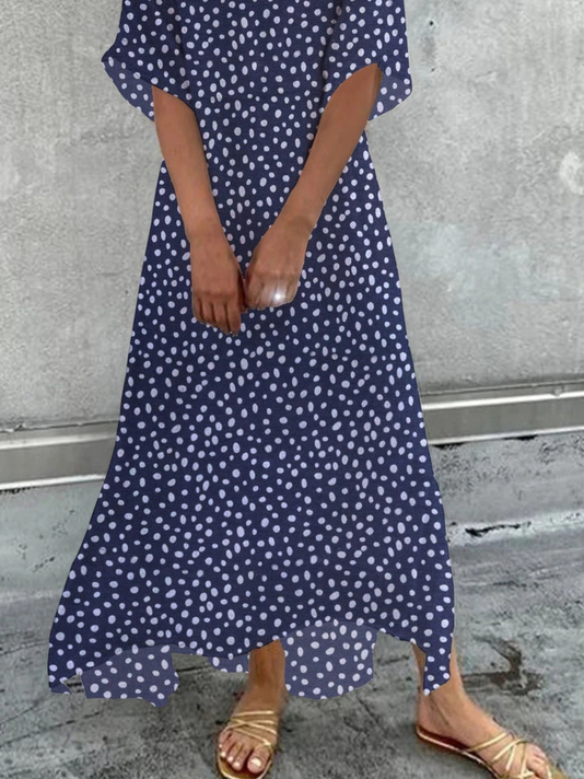 Plus Size Casual Polka Dots Short Sleeve V Neck Printed Dress