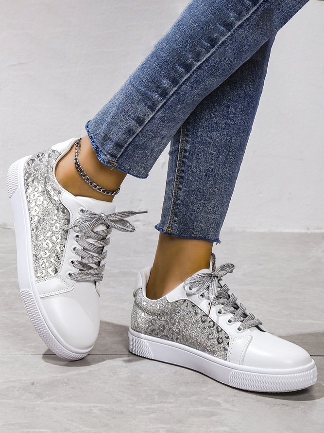 Silver Leopard Glitter Panel Sneakers