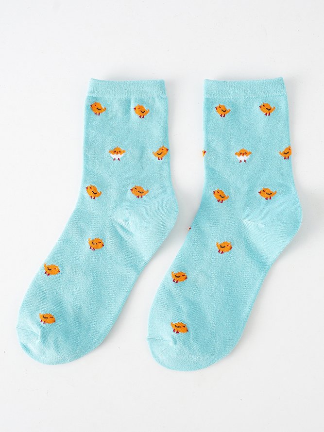 5Pcs Casual Animal Pattern High Stretch Socks Set Daily Commuting Outdoor Home Accessories