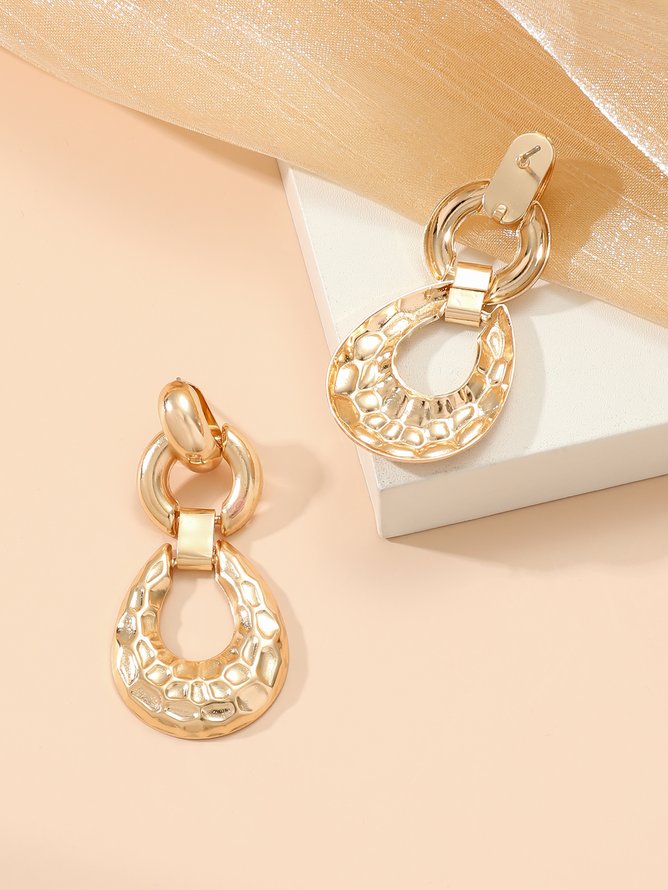 Vintage Gold Textured Embossed Geometric Earrings Boho Resort Everyday Party Jewelry