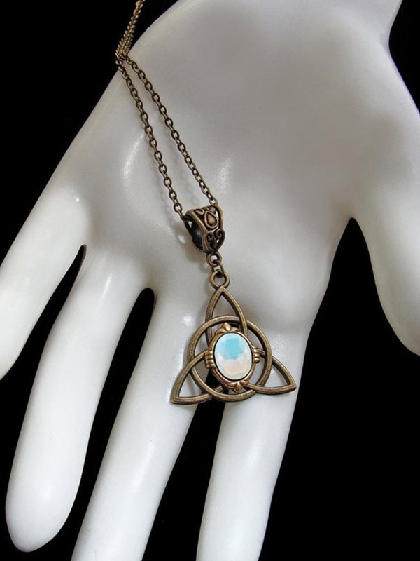 Bohemian Vacation Vintage Distressed Viking Symbol Pattern Necklace Ethnic Vintage Jewelry