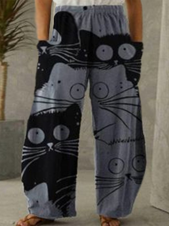 Plus Size Cat Loose Casual Casual Pants