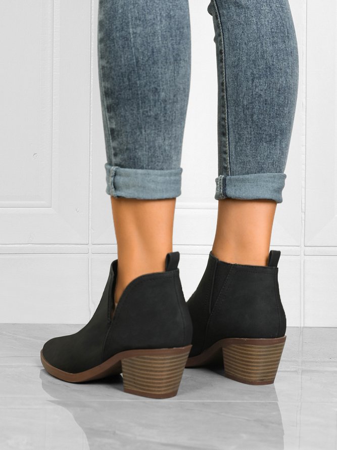 Matte Leather Simple Casual Breathable Chunky Heel Ankle Boots