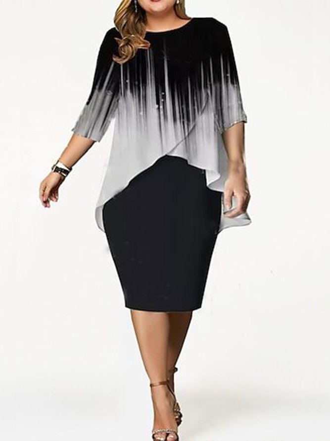 Plus Size Crew Neck Abstract Loose Dress