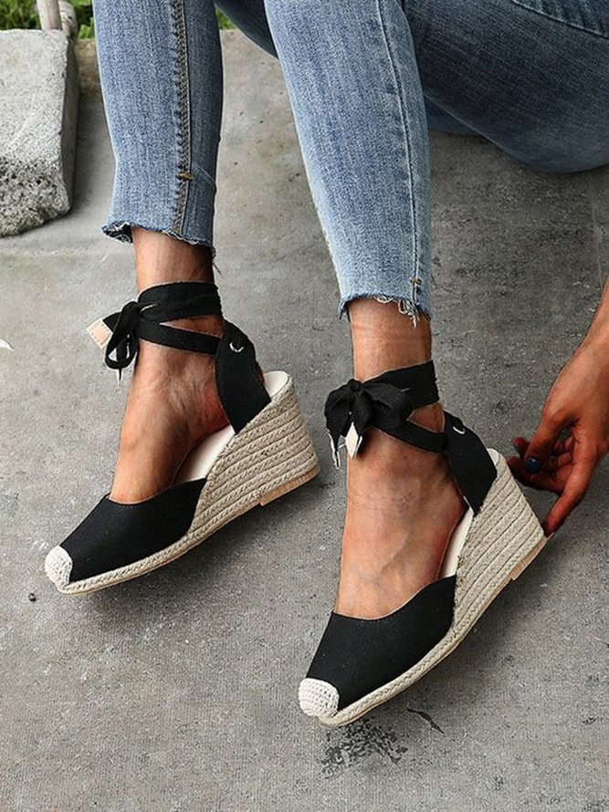 Beach Vacation Strappy Ankle Straw Wedge Sandals