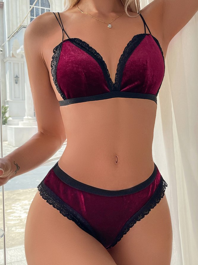 Valentine's Day Red Velvet Lace Sexy Lingerie Set