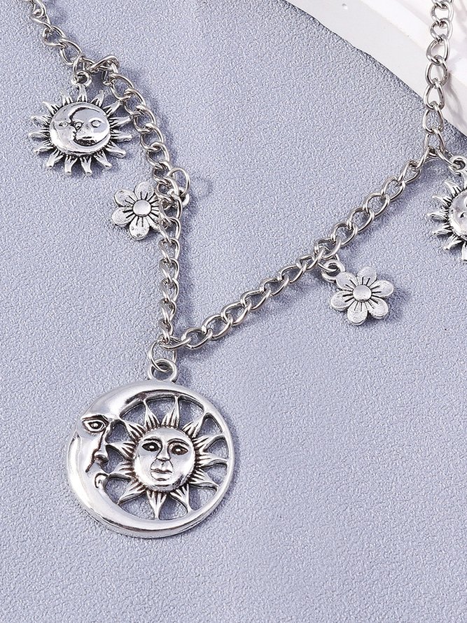 Boho Vacation Sun Moon Necklace Ethnic Vintage Party Beach Jewelry
